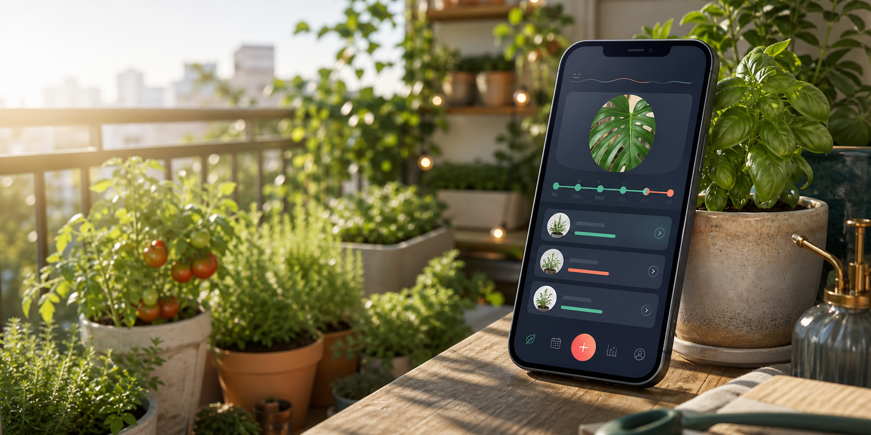 Mobile app planning a balcony garden care timeline